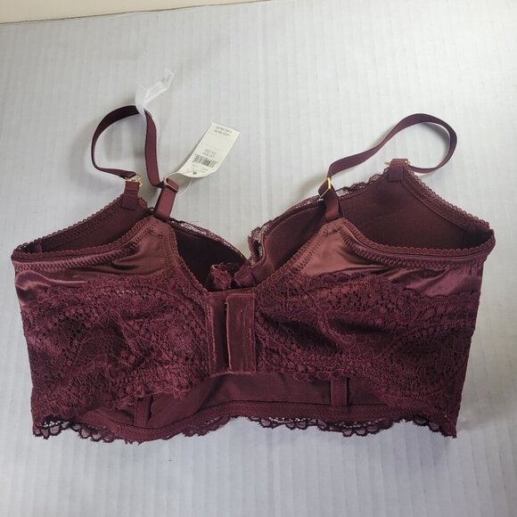 2 Aerie Red & Maroon Lace Longline Underwire Supportive Balconette Bra Size 32D - Picture 16 of 16